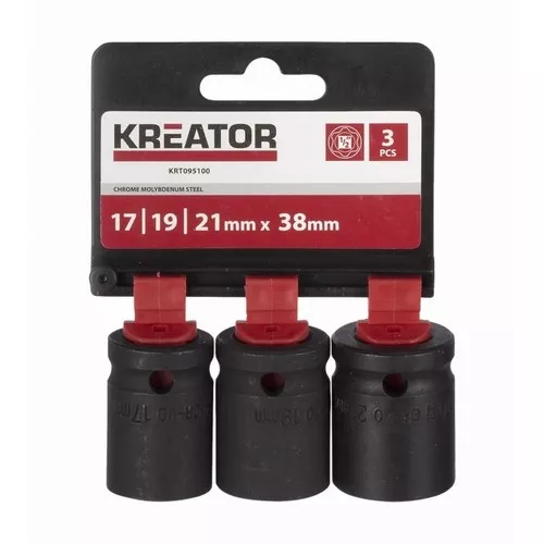 3ks nástrčných hlavic 17-19-21mm 1/2" Kreator KRT095100