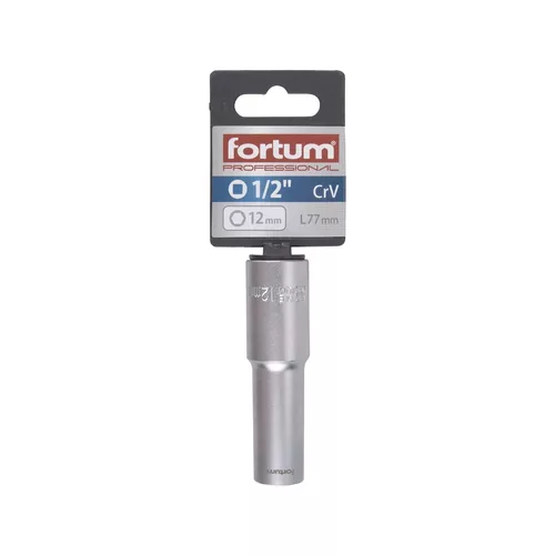 Hlavice nástrčná prodloužená 1/2", 12mm, l 77mm FORTUM 4700512