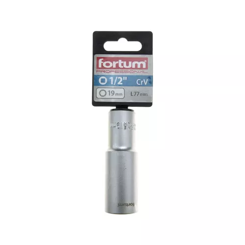 Hlavice nástrčná prodloužená 1/2", 19mm, l 77mm FORTUM 4700519