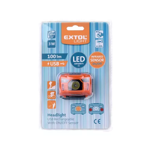 Čelovka 100lm, usb nabíjení, s ir čidlem, 3w led EXTOL LIGHT 43180