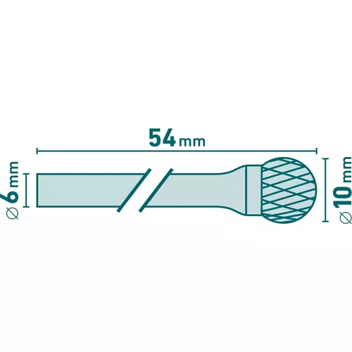 Fréza karbidová, kulová, pr.10mm/stopka 6mm,sek střední (double-cut) EXTOL INDUSTRIAL 8703734