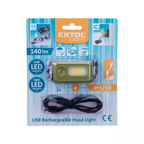 Čelovka 140lm, usb nabíjení, led+cob led EXTOL LIGHT 43184