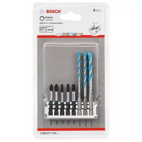 Hex-9 MultiConstruction 5/6/8mm; Impact Power Bit 50mm PH2, PZ2, T20, T25, T30 BOSCH 2608577144