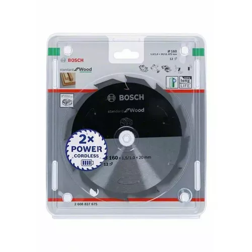 Pilový kotouč Standard for Wood pro akumulátorové pily 160 × 1,5/1 × 20 T12 BOSCH 2608837675