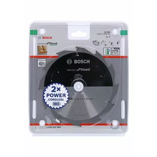 Pilový kotouč Standard for Wood pro akumulátorové pily 165 × 1,5/1 × 20 T12 BOSCH 2608837684