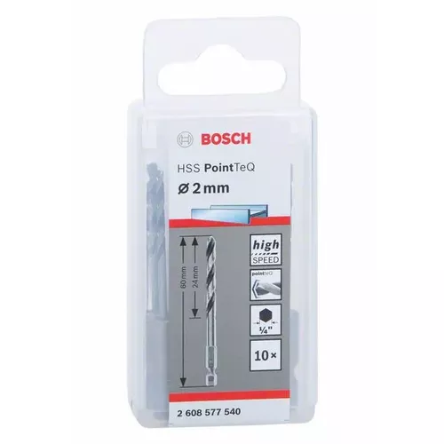 Spirálový vrták HSS PointTeQ Hex 2 mm, 10 ks  BOSCH 2608577540