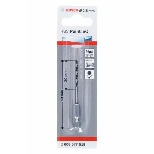 Spirálový vrták HSS PointTeQ Hex 2,5 mm  BOSCH 2608577518