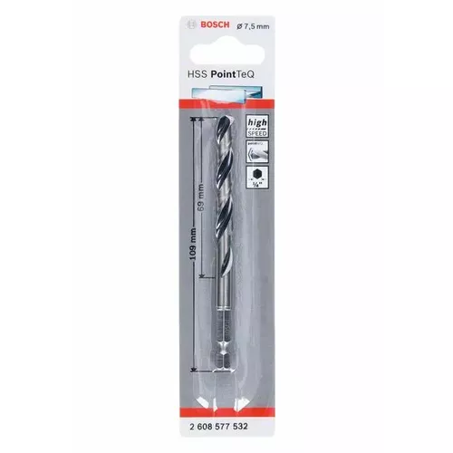 Spirálový vrták HSS PointTeQ Hex 7,5 mm  BOSCH 2608577532