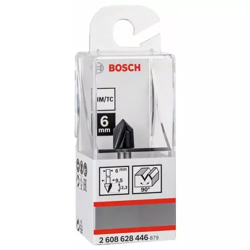 Drážkovací fréza tvaru V, 6 mm, D1 9,5 mm, L 12,35 mm, G 45 mm, 90°  BOSCH 2608628446