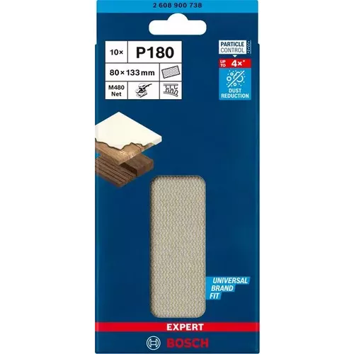 Brusné mřížky EXPERT M480 pro vibrační brusky 80 × 133 mm, P180, 10 ks BOSCH 2608900738