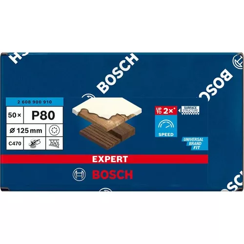 Brusný papír EXPERT C470 s 8 otvory pro vibrační brusky 125 mm, G 80, 50 ks BOSCH 2608900910