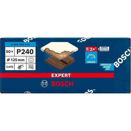 Brusný papír EXPERT C470 s 8 otvory pro vibrační brusky 125 mm, G 240, 50 ks BOSCH 2608900914