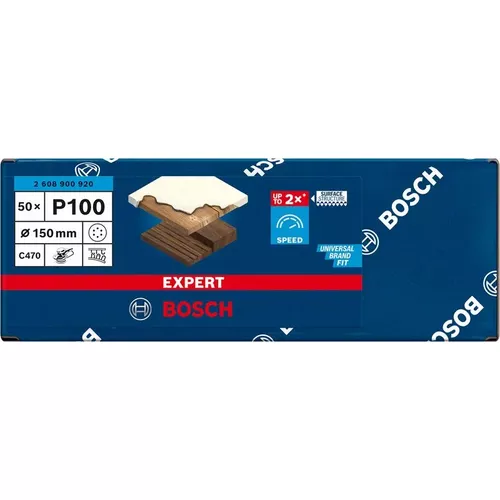 Brusný papír EXPERT C470 s 6 otvory pro vibrační brusky 150 mm, G 100, 50 ks BOSCH 2608900920