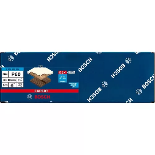 Brusný papír EXPERT C470 s 8 otvory pro vibrační brusky 93 × 186 mm, G 60, 50 ks BOSCH 2608900936