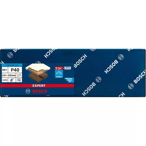 Brusné papíry EXPERT C470 se 14 otvory pro vibrační brusky 115 × 230 mm, P40, 50 ks BOSCH 2608900942