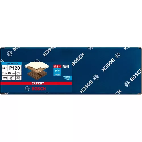 Brusné papíry EXPERT C470 se 14 otvory pro vibrační brusky 115 × 230 mm, P120, 50 ks BOSCH 2608900946