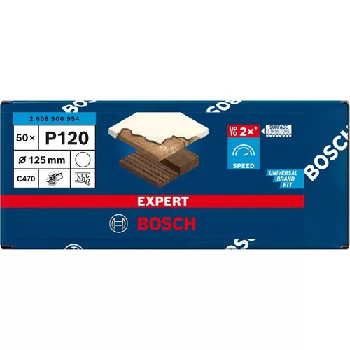 Brusné papíry EXPERT C470 bez otvorů pro úhlové brusky a vrtačky 125 mm, P120 50 ks BOSCH 2608900954