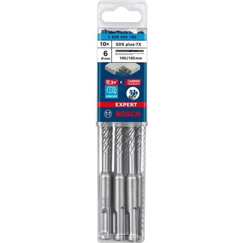 Vrtáky do kladiv EXPERT SDS plus-7X, 6 × 100 × 165 mm, 10 ks BOSCH 2608900160