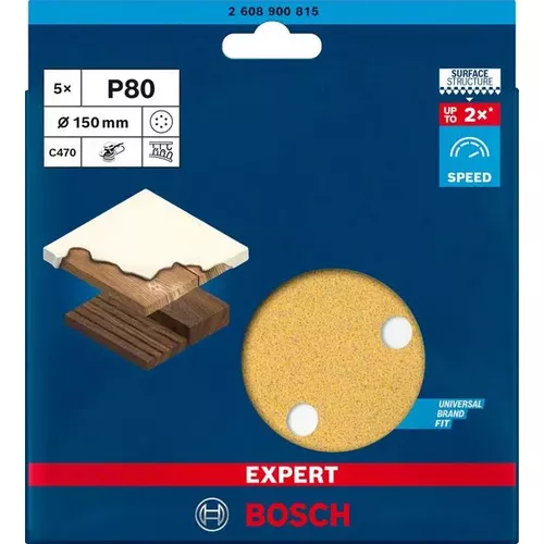 Brusný papír EXPERT C470 s 6 otvory pro vibrační brusky 150 mm, G 80, 5 ks BOSCH 2608900815