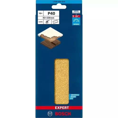 Brusné papíry EXPERT C470 s 8 otvory pro vibrační brusky 93 × 230 mm, P40, 10 ks BOSCH 2608900833