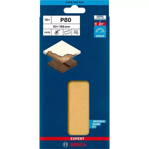 Brusný papír EXPERT C470 s 8 otvory pro vibrační brusky 93 × 186 mm, G 80, 10 ks BOSCH 2608900855