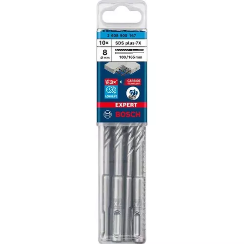 Vrtáky do kladiv EXPERT SDS plus-7X, 8 × 100 × 165 mm, 10 ks BOSCH 2608900167