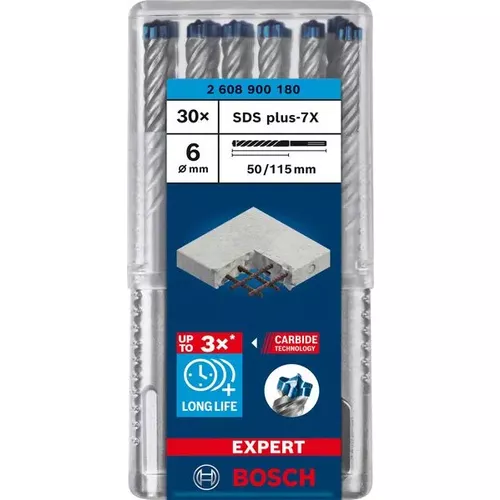 Vrták do kladiv EXPERT SDS plus-7X, 6 × 50 × 115 mm, 30 ks BOSCH 2608900180