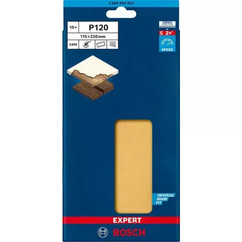 Brusný papír EXPERT C470 se 14 otvory pro vibrační brusky 115 × 230 mm, G 120, 10 ks BOSCH 2608900863