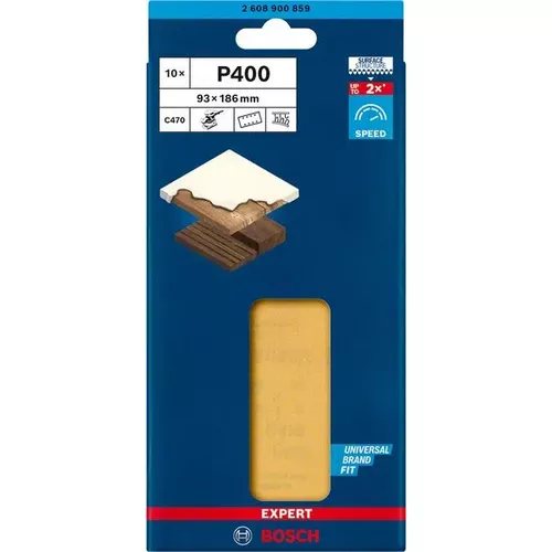 Brusný papír EXPERT C470 s 8 otvory pro vibrační brusky 93 × 186 mm, G 400, 10 ks BOSCH 2608900859