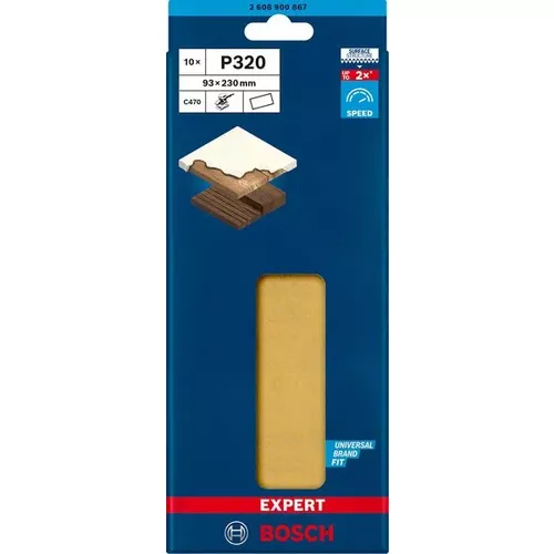 Brusný papír EXPERT C470 bez otvorů pro vibrační brusky 93 × 230 mm, G 320, 10 ks BOSCH 2608900867