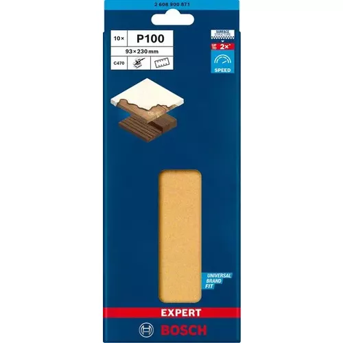 Brusný papír EXPERT C470 s 8 otvory pro vibrační brusky 93 × 230 mm, G 100, 10 ks BOSCH 2608900871