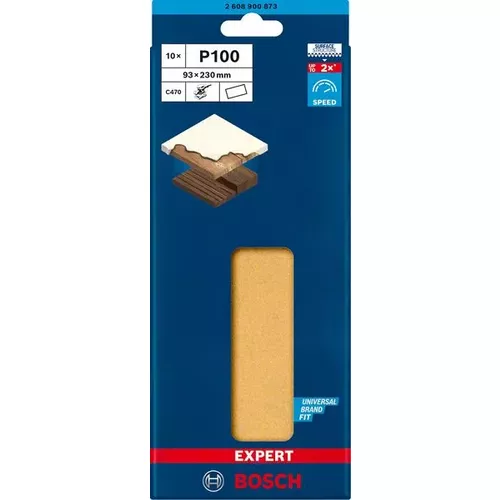 Brusné papíry EXPERT C470 bez otvorů pro vibrační brusky 93 × 230 mm, P100, 10 ks BOSCH 2608900873