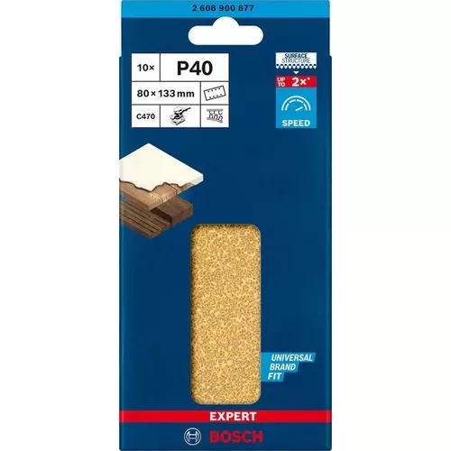 Brusné papíry EXPERT C470 s 8 otvory pro vibrační brusky 80 × 133 mm, P40, 10 ks BOSCH 2608900877