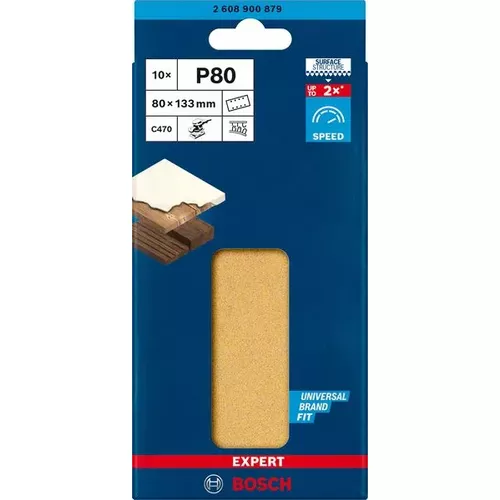 Brusné papíry EXPERT C470 s 8 otvory pro vibrační brusky 80 × 133 mm, P80, 10 ks BOSCH 2608900879