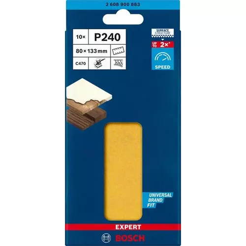 Brusný papír EXPERT C470 s 8 otvory pro vibrační brusky 80 × 133 mm, G 240, 10 ks BOSCH 2608900883