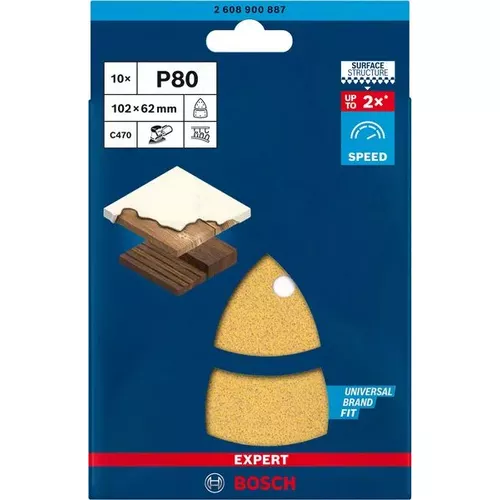 Brusný papír EXPERT C470 s 11 otvory pro multifunkční pily 102 × 62 mm, 93 mm, G 80, 10 ks BOSCH 2608900887