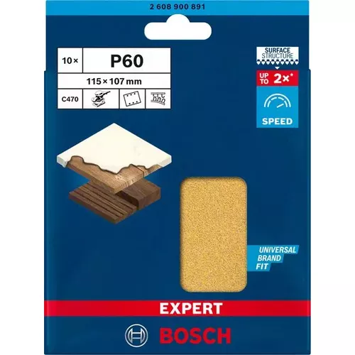 Brusný papír EXPERT C470 se 6 otvory pro vibrační brusky 115 × 107 mm, G 60, 10 ks BOSCH 2608900891