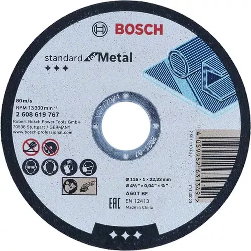 Rovný řezací kotouč Standard for Metal 115 mm, 22,23 mm BOSCH 2608619767