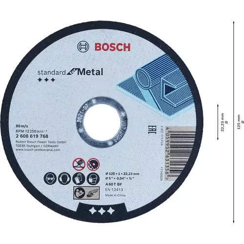 Rovný řezací kotouč Standard for Metal 125 mm, 22,23 mm BOSCH 2608619768