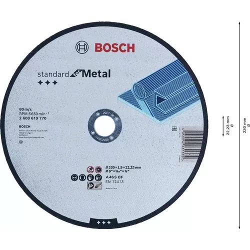 Rovný řezací kotouč Standard for Metal 230 mm, 22,23 mm BOSCH 2608619770