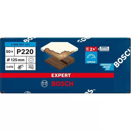 Brusný papír EXPERT C470 s 8 otvory pro vibrační brusky 125 mm, G 220, 50 ks BOSCH 2608901121