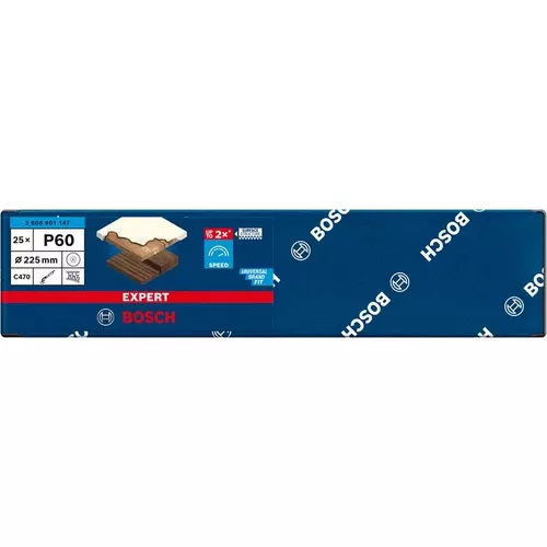 Brusný papír EXPERT C470 s 19 otvory pro brusky na sádrokarton 225 mm, P60, 25 ks BOSCH 2608901147