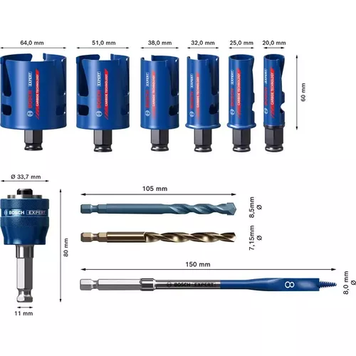 Sada děrovek EXPERT Construction Material 20/25/32/38/51/64 mm, 10 ks BOSCH 2608900490