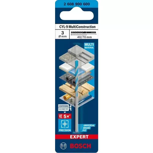 Víceúčelový vrták EXPERT CYL-9 MultiConstruction, 3 × 40 × 70 mm BOSCH 2608900600