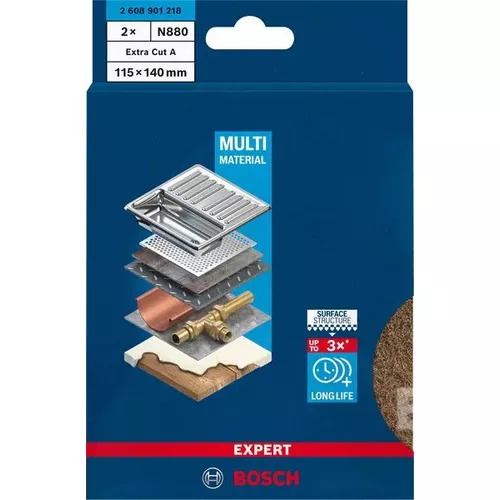 Podložka EXPERT N880 z rouna pro ruční broušení 115 × 140 mm, hrubá A, 2 ks BOSCH 2608901218