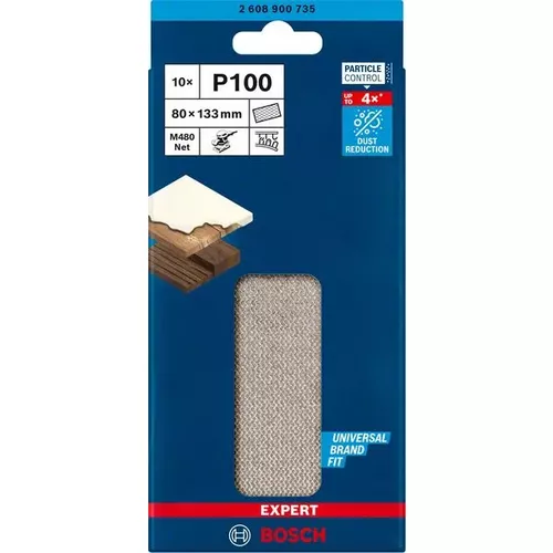 Brusná mřížka EXPERT M480 pro vibrační brusky 80 × 133 mm, G 100, 10 ks BOSCH 2608900735