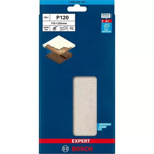 Brusné mřížky EXPERT M480 pro vibrační brusky 115 × 230 mm, P120, 10 ks BOSCH 2608900763