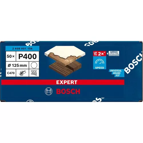 Brusný papír EXPERT C470 bez otvorů pro úhlové brusky a vrtačky 125 mm, G 400 50 ks BOSCH 2608901156