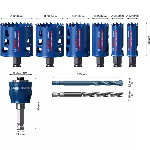 9dílná sada děrovek EXPERT Tough Material 22/25/35/51/60/68 mm BOSCH 2608900445