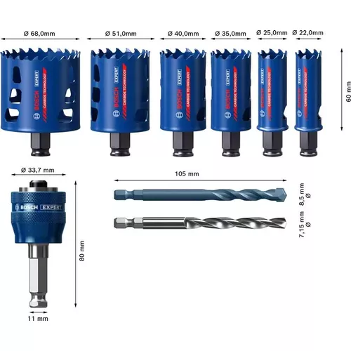 9dílná sada děrovek EXPERT Tough Material 22/25/35/40/51/68 mm BOSCH 2608900446